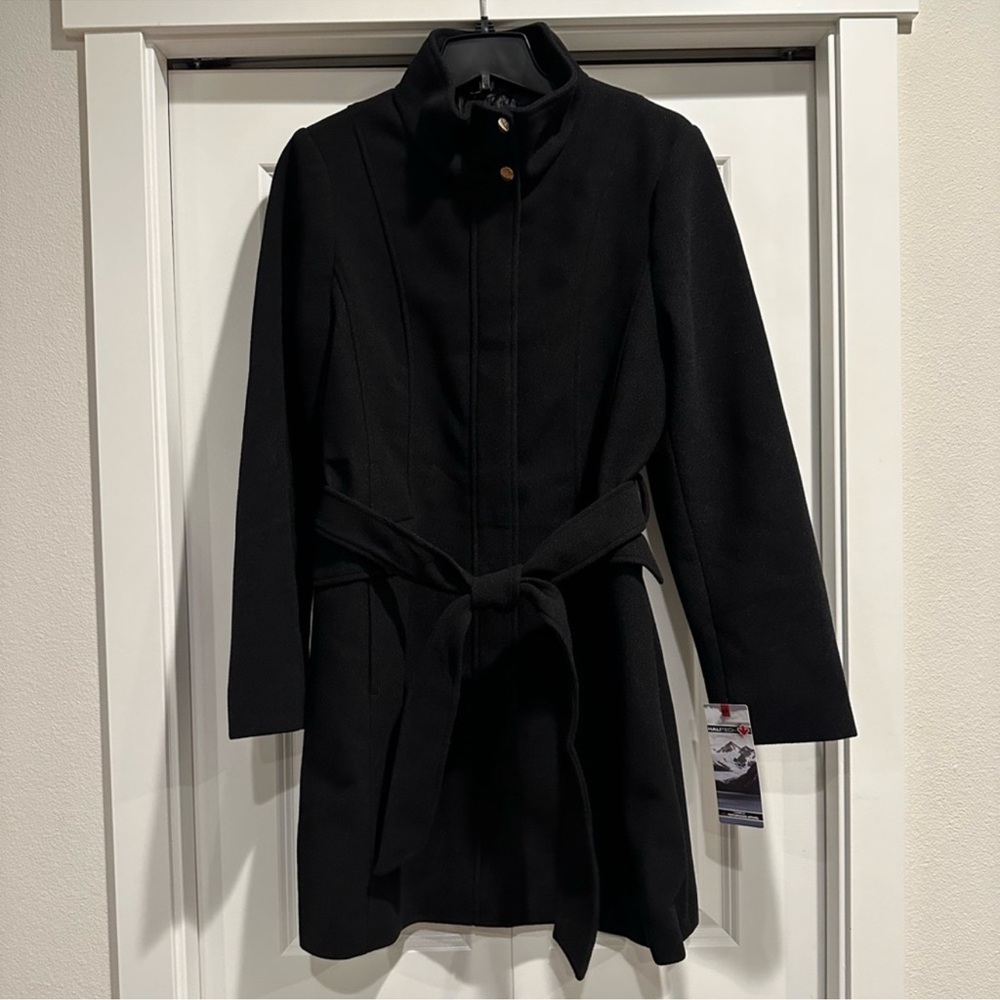 Women's Black Faux Wool Belted Coat - Picture 5 of 7